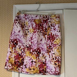 Loft Pink & Yellow Floral Pencil Skirt - Lined, Side Zip - 8